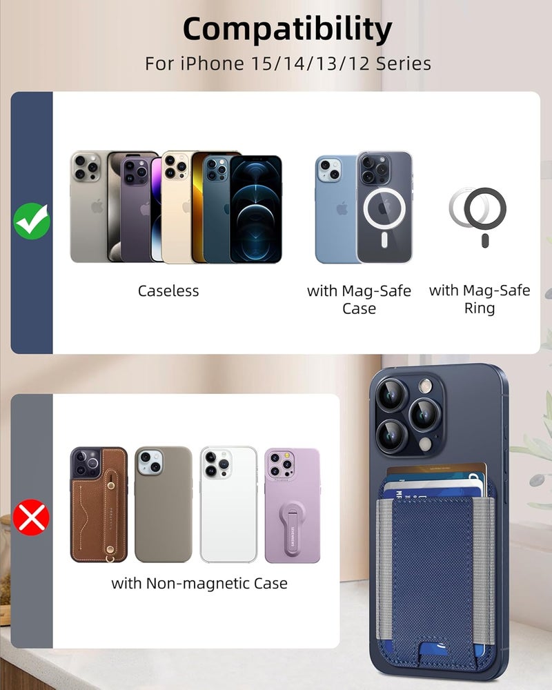 HiWe for MagSafe Wallet, Strongest Magnetic Wallet for iPhone 17/16/15/14/13/12 Series, 7 Cards Holder, Leather Minimalist Slim RFID, 1 Slot, Reseau Navy Blue - Image 5